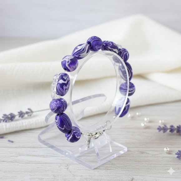 Unique Handmade Polymer Clay Bead Bracelet - Picture 3 of 14